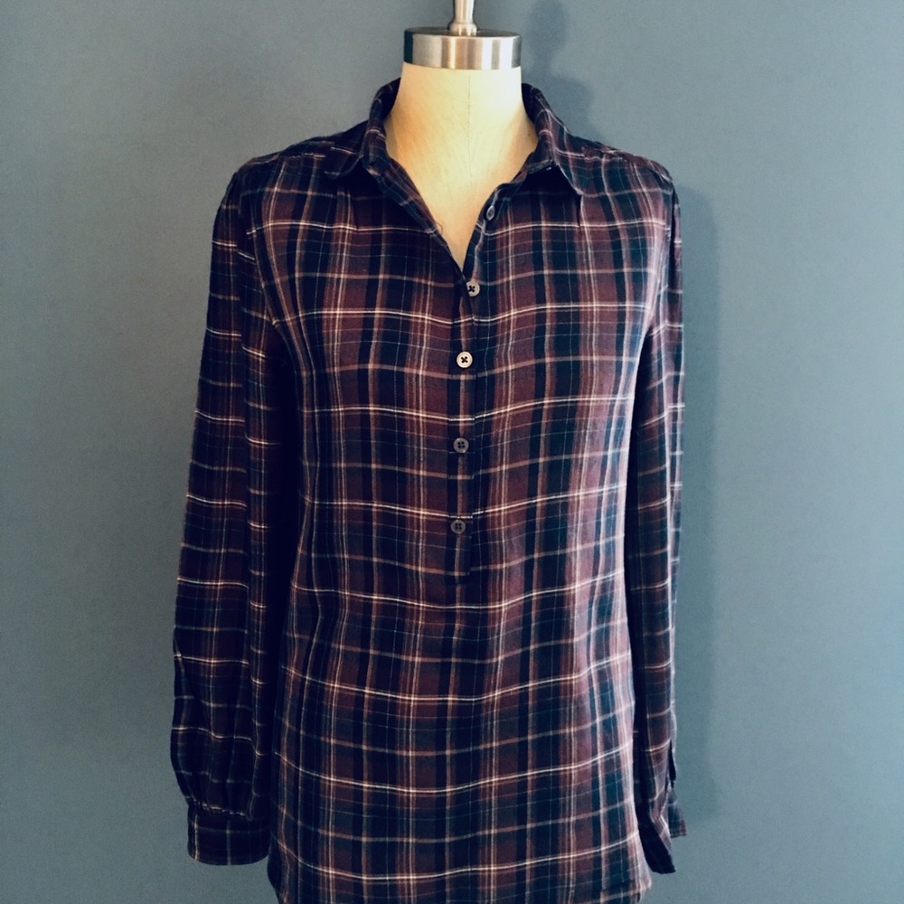 LOFT plaid Henley blouse